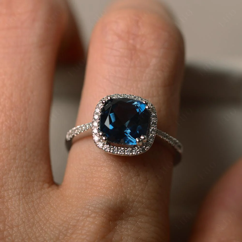 Cushion Cut London Blue Topaz Halo Ring - Image 13