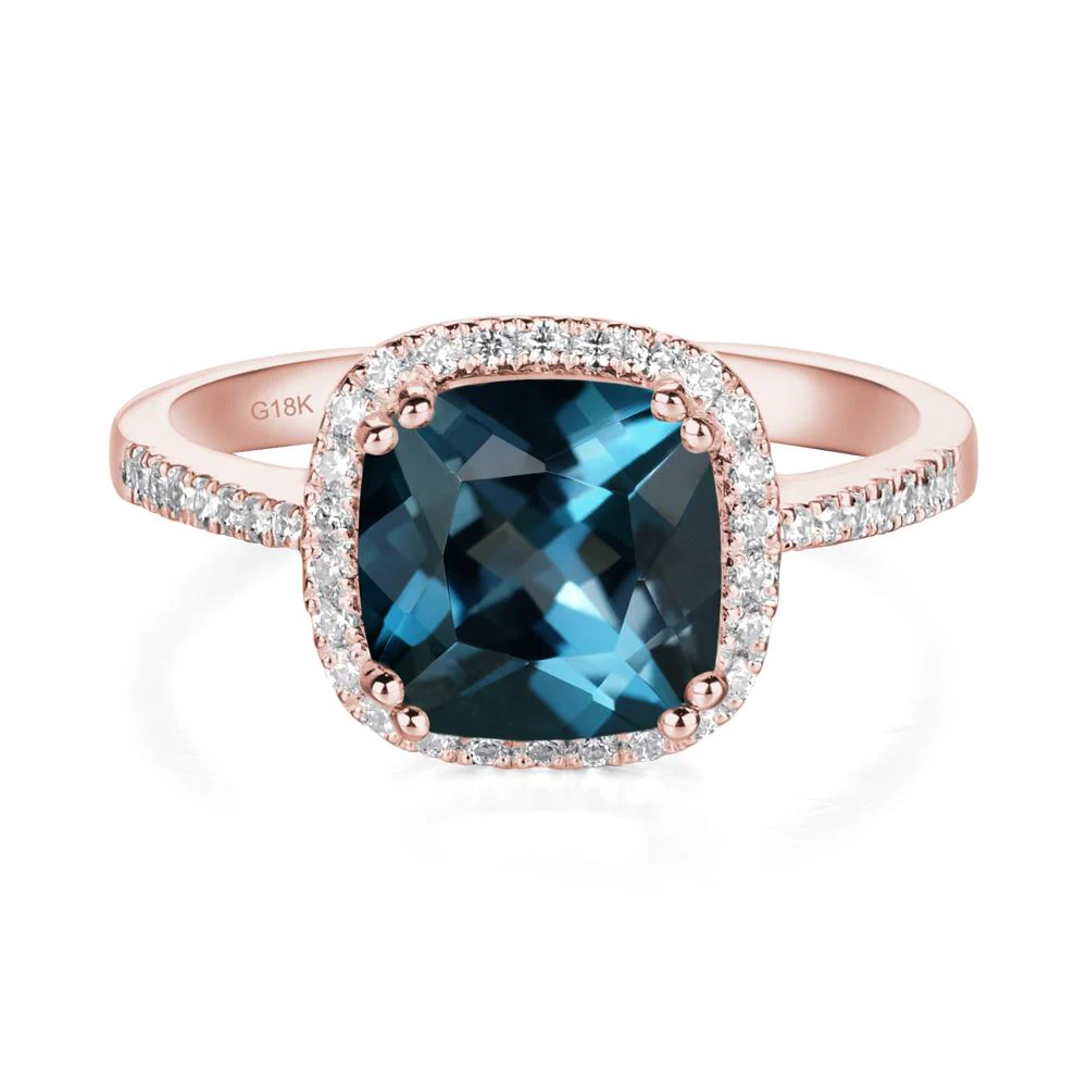 Cushion Cut London Blue Topaz Halo Ring - Image 4