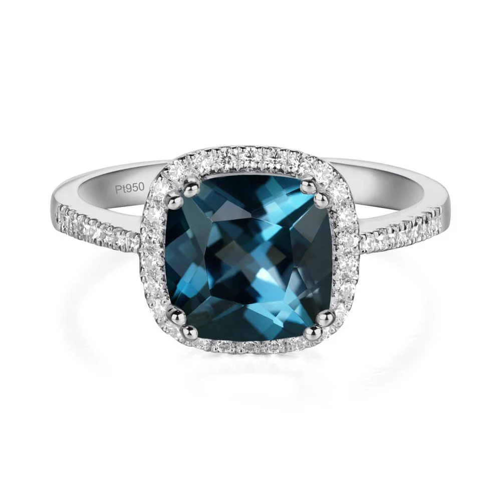 Cushion Cut London Blue Topaz Halo Ring - Image 5