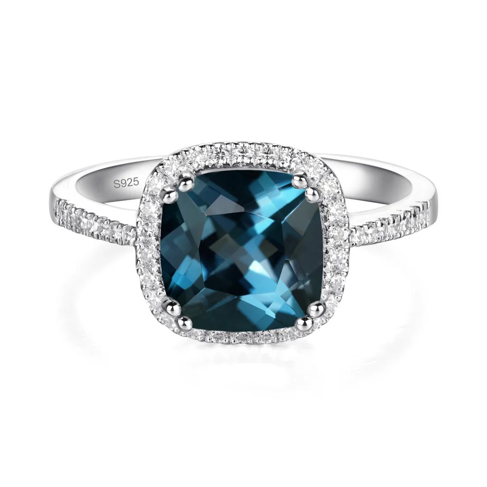 Cushion Cut London Blue Topaz Halo Ring - Image 6
