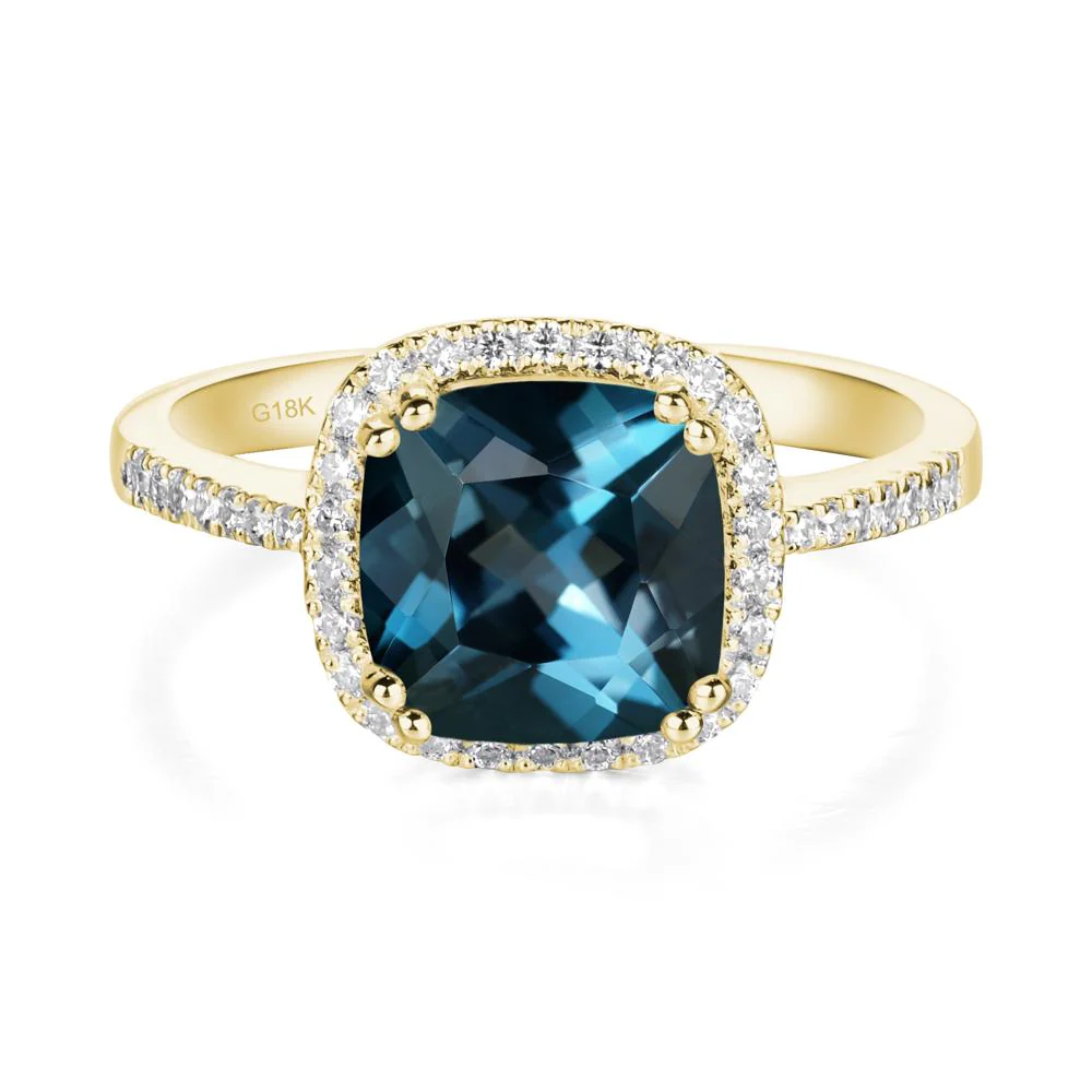 Cushion Cut London Blue Topaz Halo Ring - Image 7