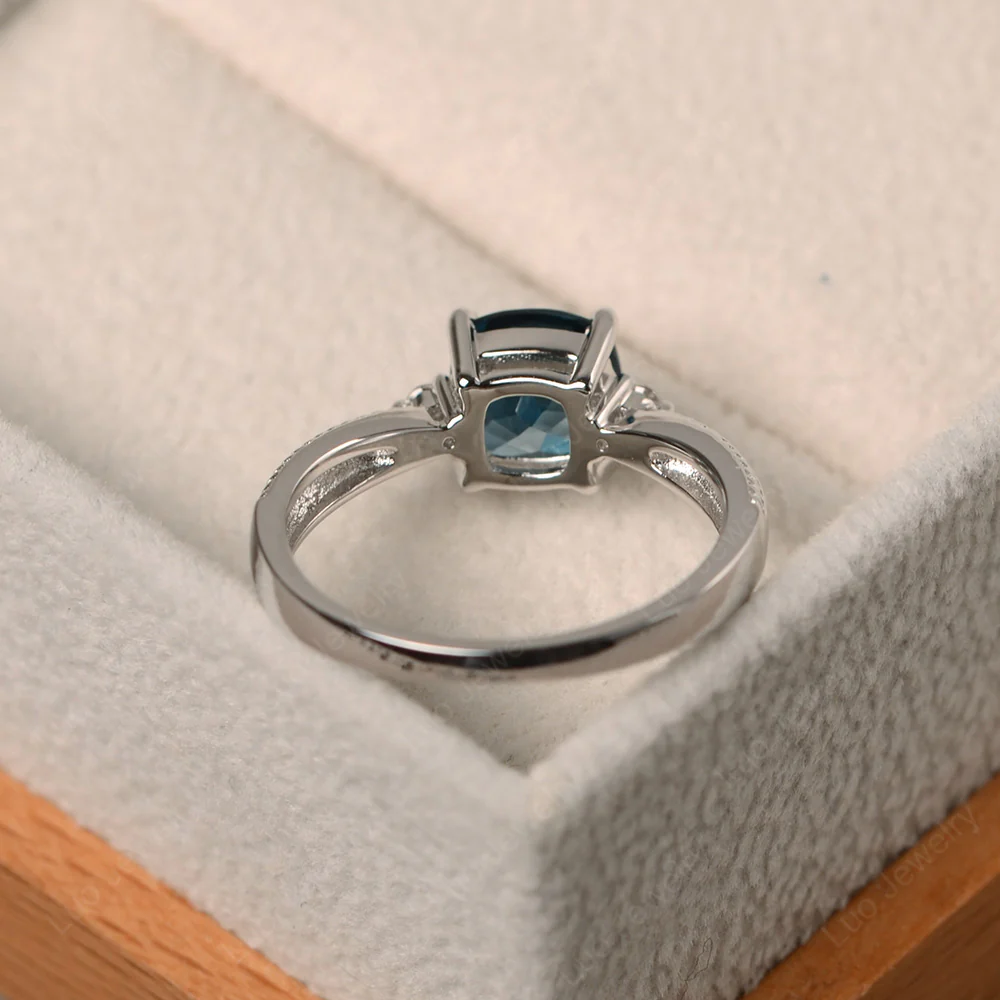 Cushion Cut London Blue Topaz Engagement Ring - Image 3
