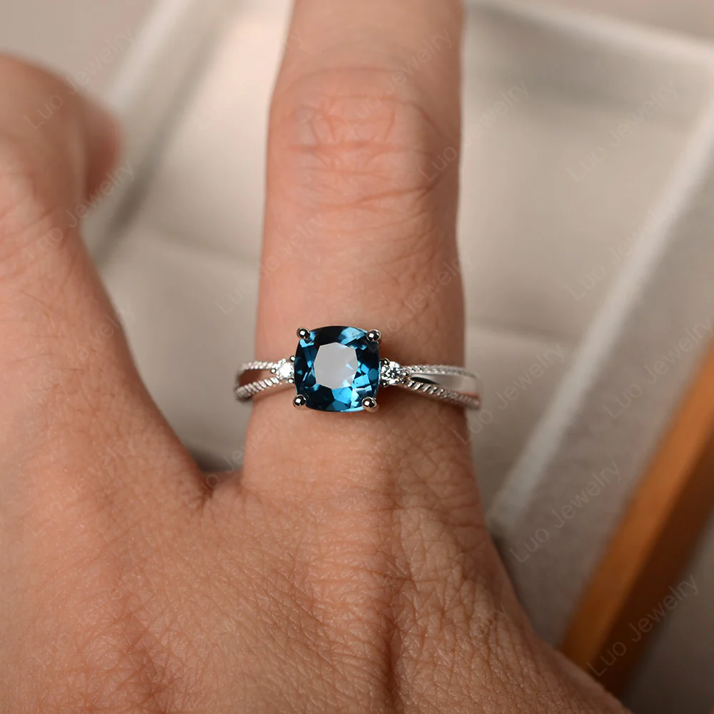 Cushion Cut London Blue Topaz Engagement Ring - Image 4