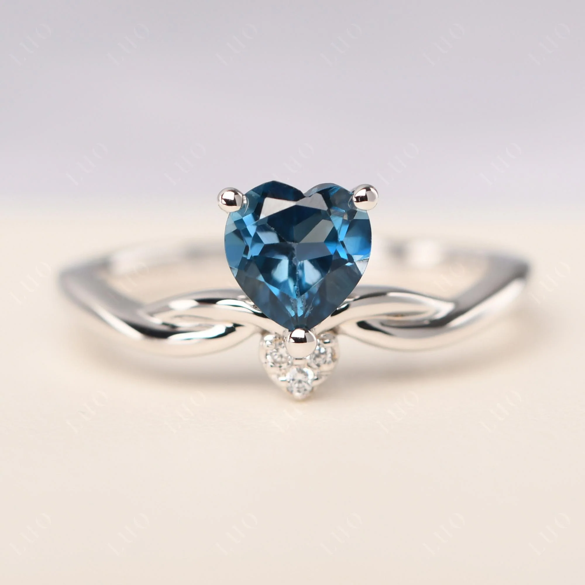 Dainty Twisted London Blue Topaz Engagement Ring - Image 10