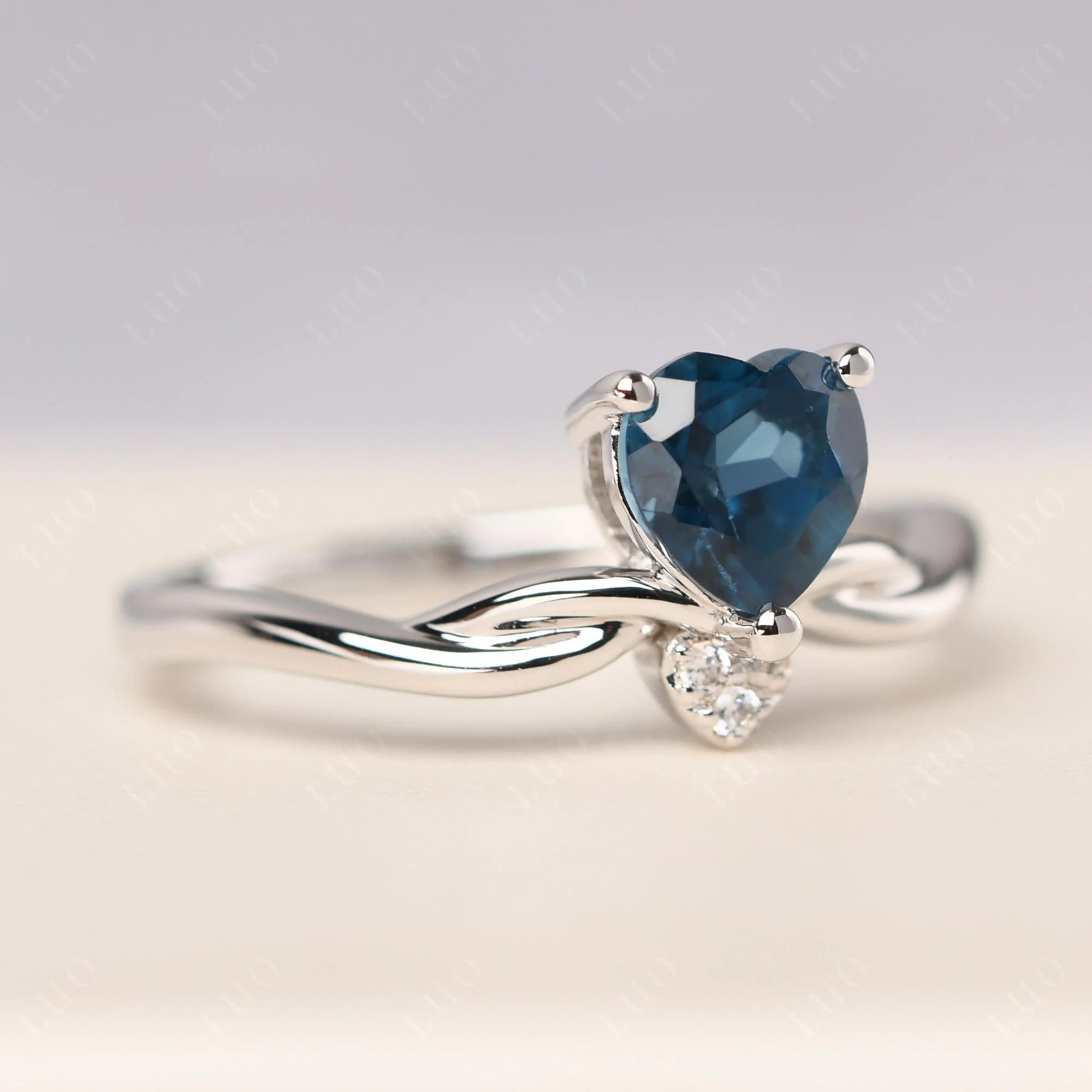 Dainty Twisted London Blue Topaz Engagement Ring - Image 11