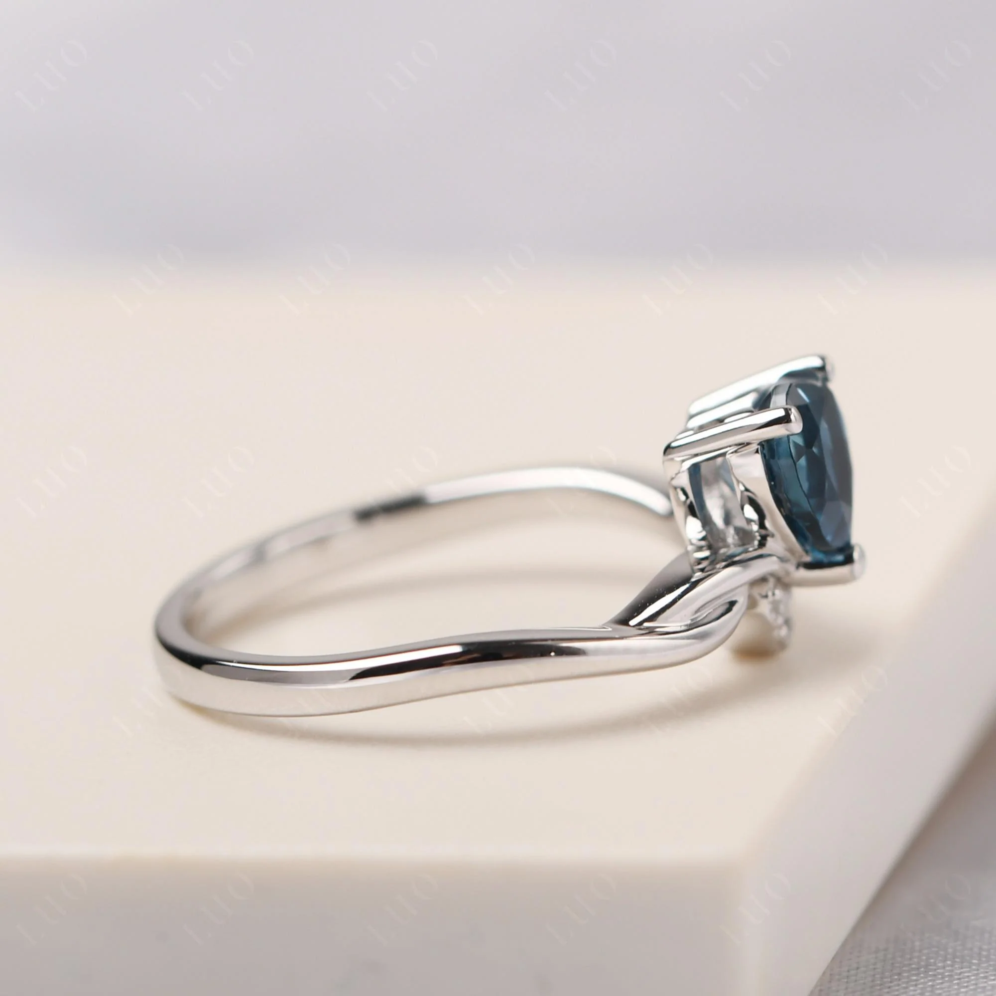Dainty Twisted London Blue Topaz Engagement Ring - Image 13