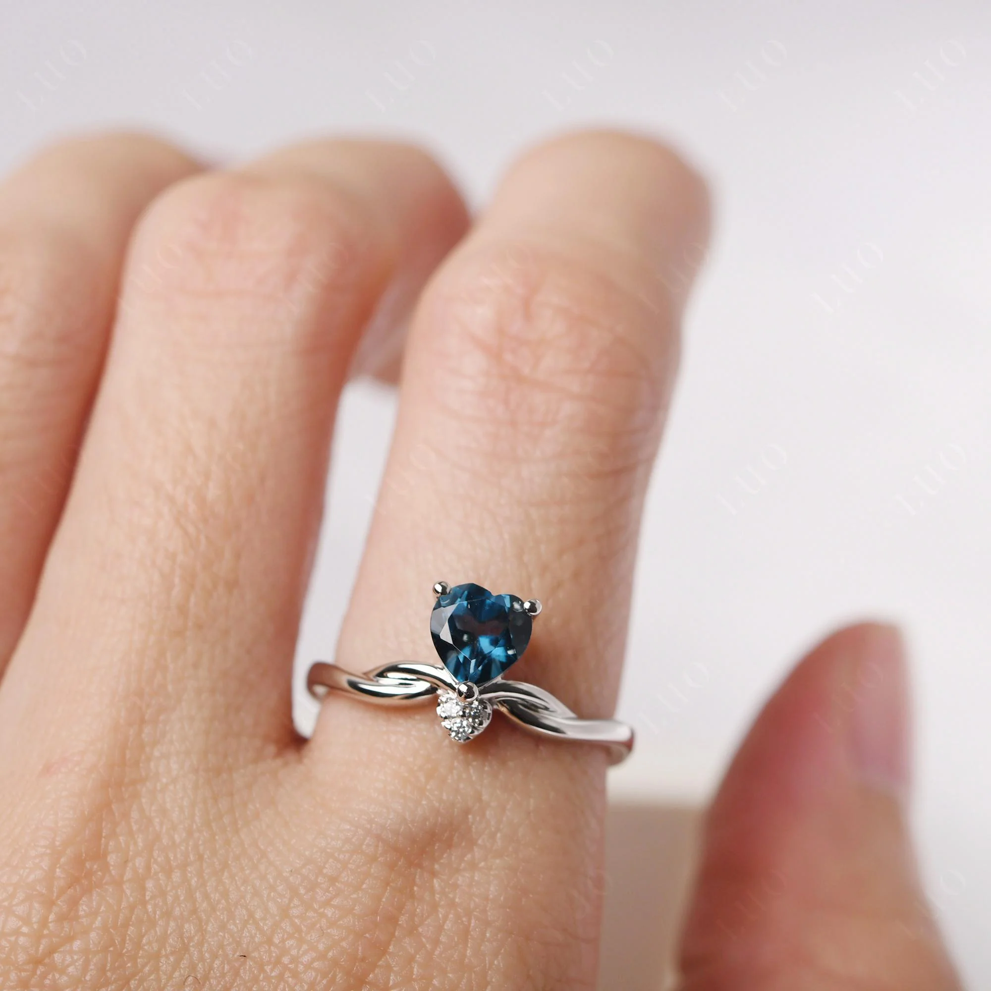 Dainty Twisted London Blue Topaz Engagement Ring - Image 14