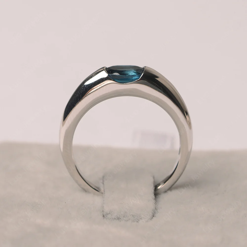 London Blue Topaz Low Profile Oval Engagement Ring - Image 3