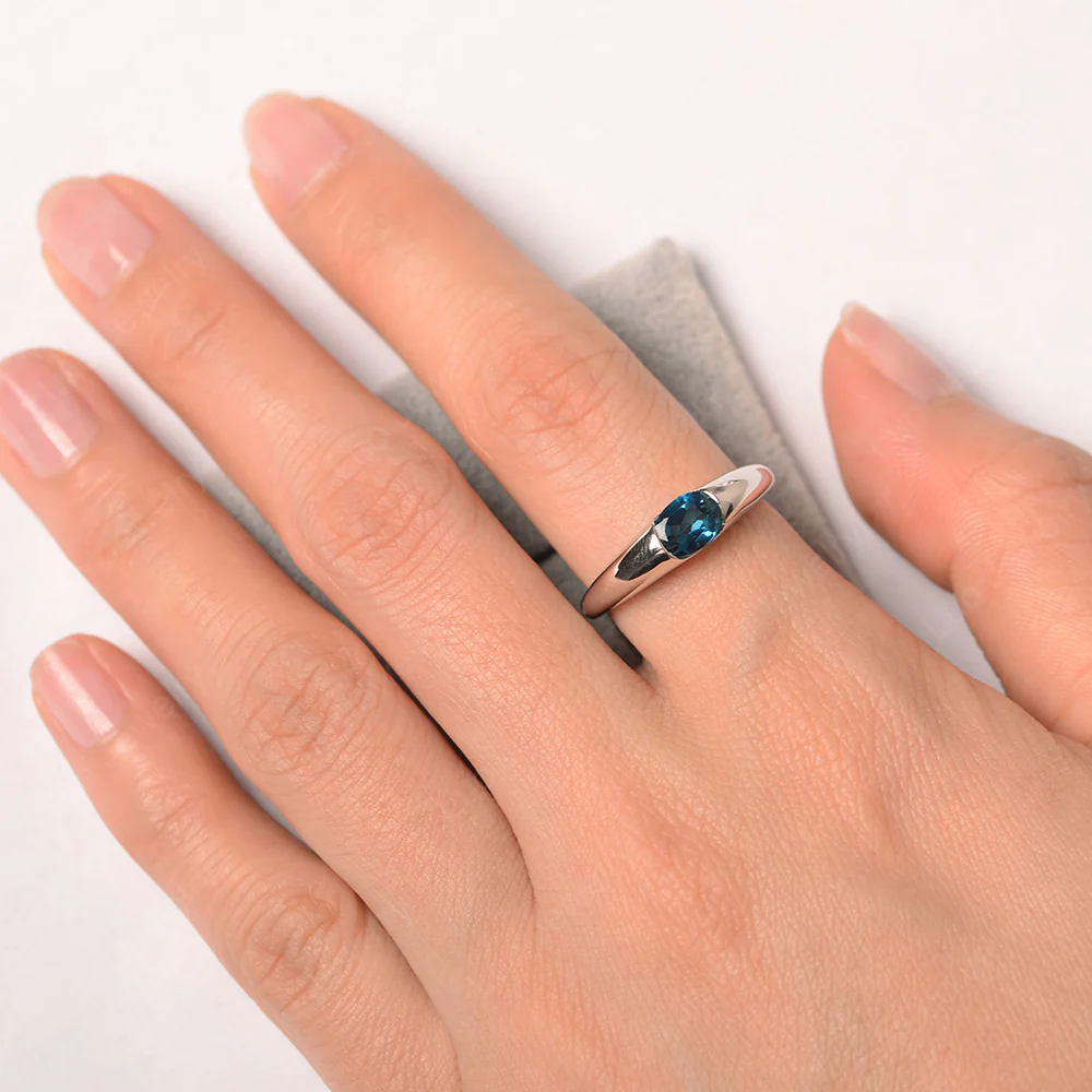 London Blue Topaz Low Profile Oval Engagement Ring - Image 4