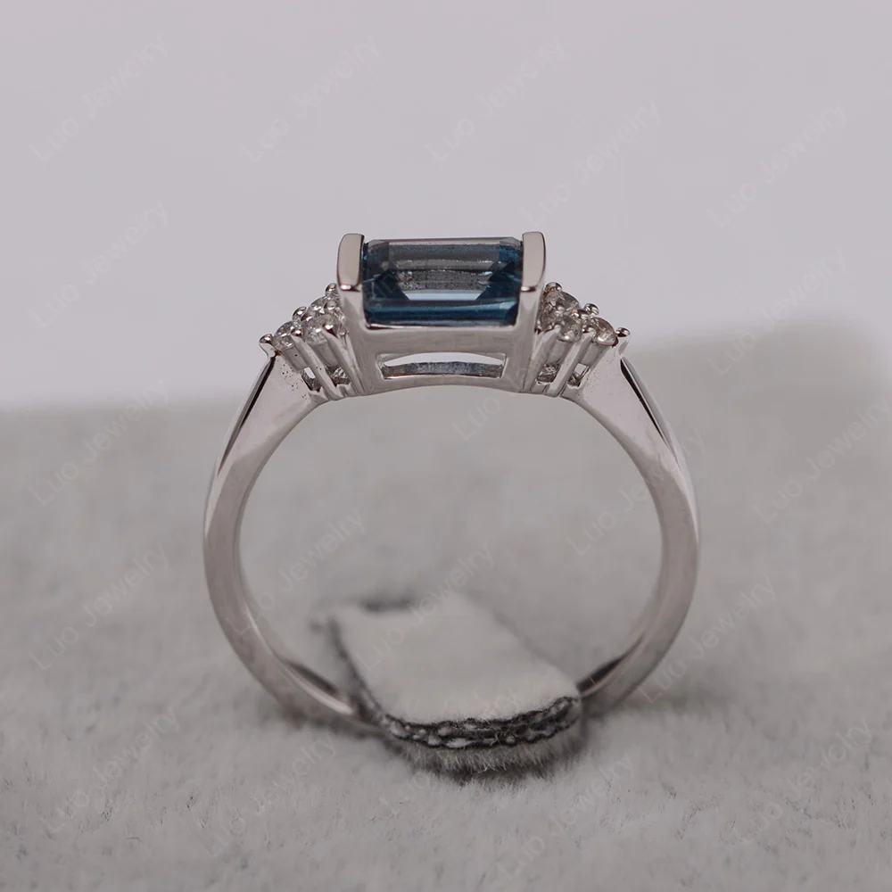 London Blue Topaz East West Half Bezel Set Ring - Image 3