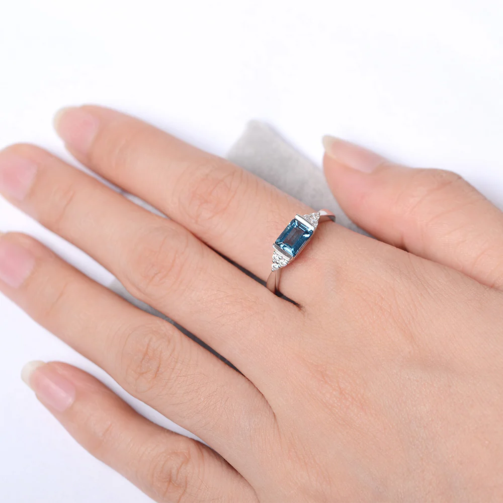 London Blue Topaz East West Half Bezel Set Ring - Image 4