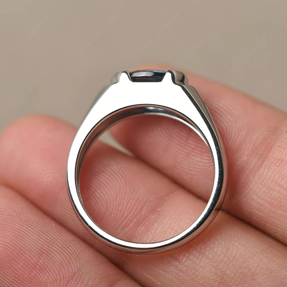 Oval London Blue Topaz Horizontal Unisex Ring - Image 3