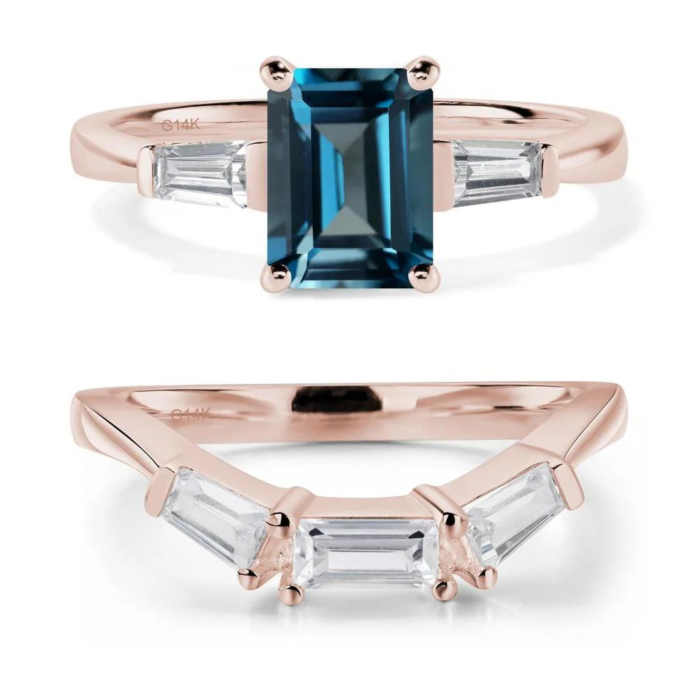 London Blue Topaz Emerald Cut Baguette Ring - Image 11