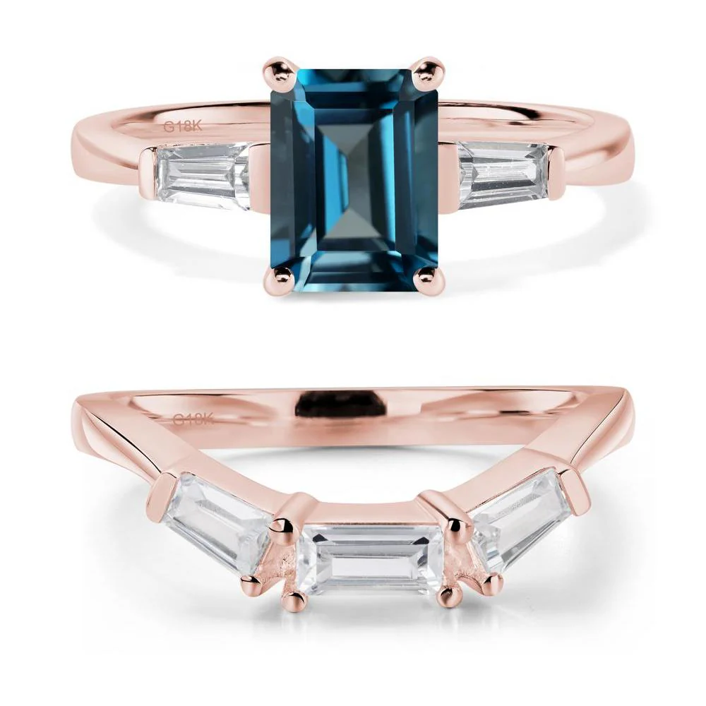 London Blue Topaz Emerald Cut Baguette Ring - Image 17