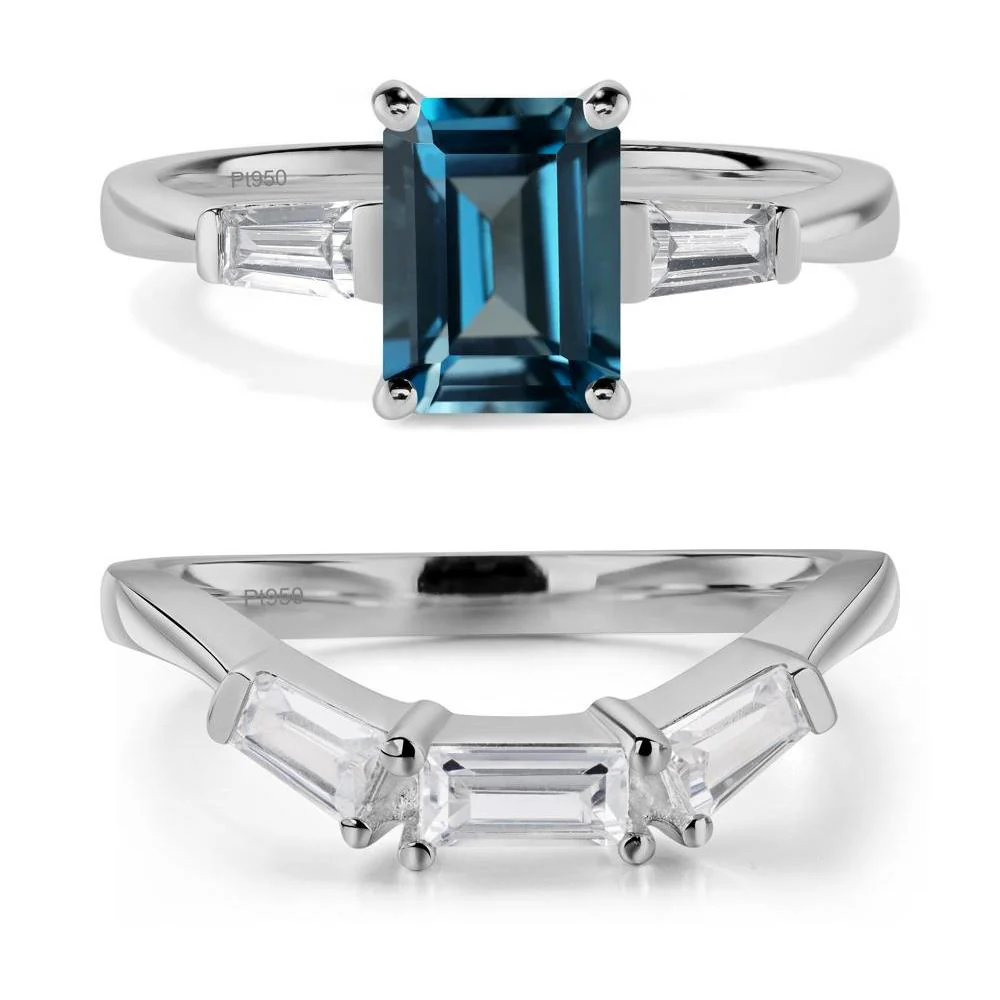 London Blue Topaz Emerald Cut Baguette Ring - Image 25