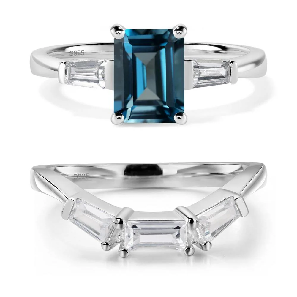 London Blue Topaz Emerald Cut Baguette Ring - Image 27