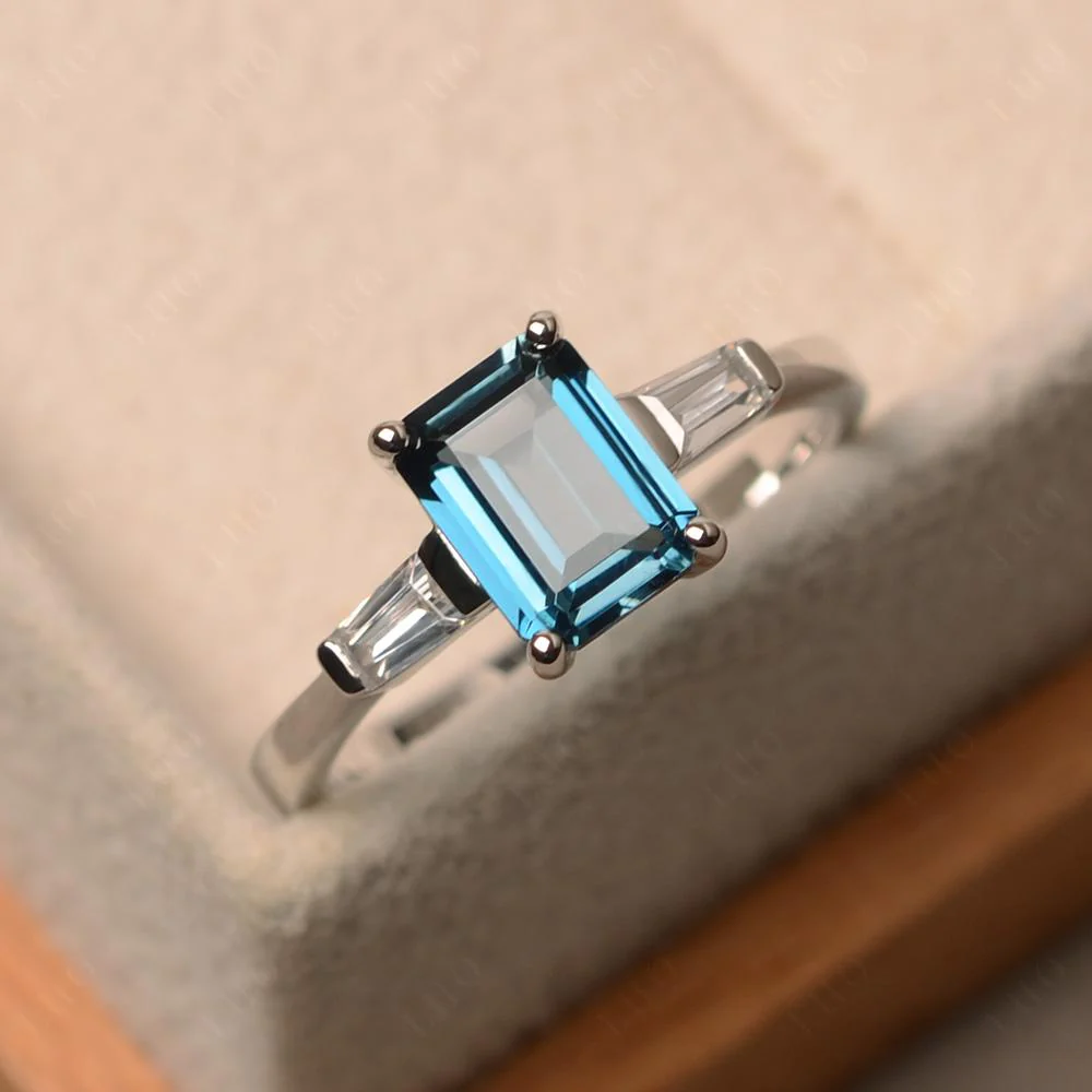 London Blue Topaz Emerald Cut Baguette Ring - Image 29