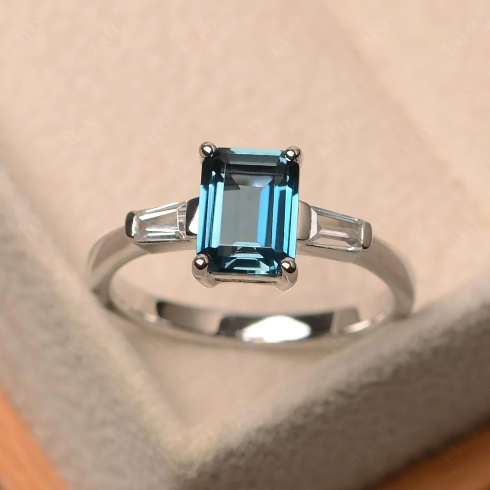 London Blue Topaz Emerald Cut Baguette Ring - Image 30