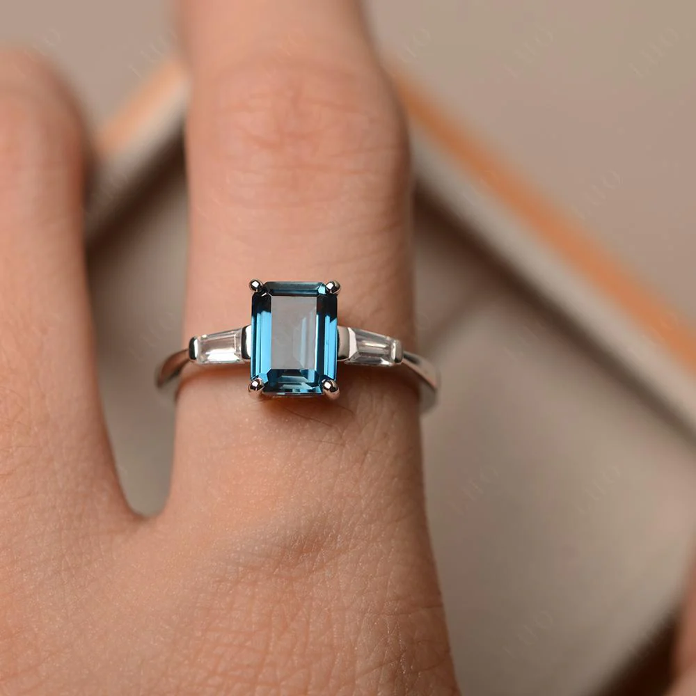 London Blue Topaz Emerald Cut Baguette Ring - Image 32