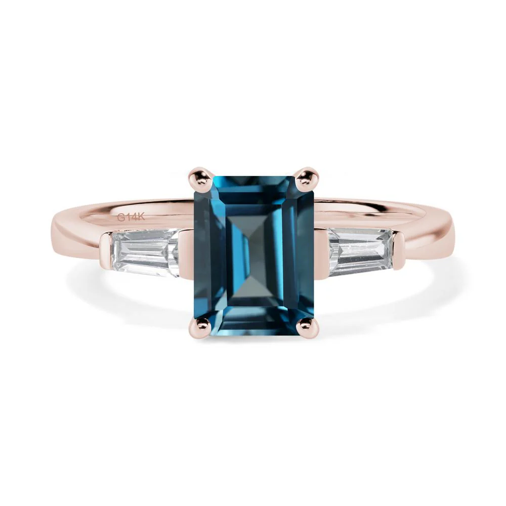 London Blue Topaz Emerald Cut Baguette Ring - Image 5