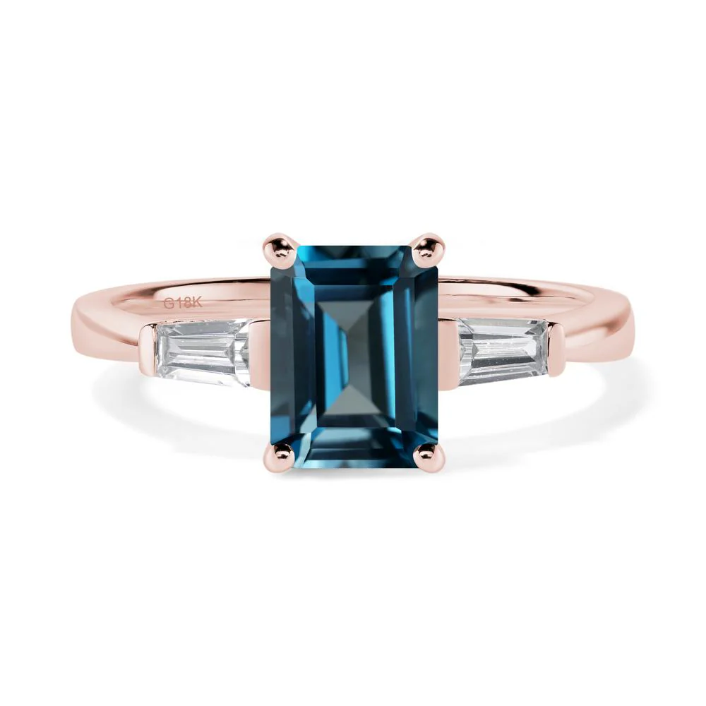 London Blue Topaz Emerald Cut Baguette Ring - Image 8