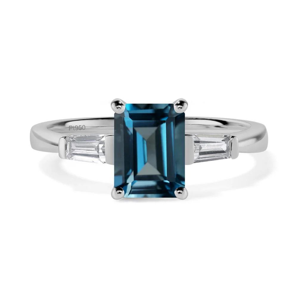 London Blue Topaz Emerald Cut Baguette Ring - Image 9