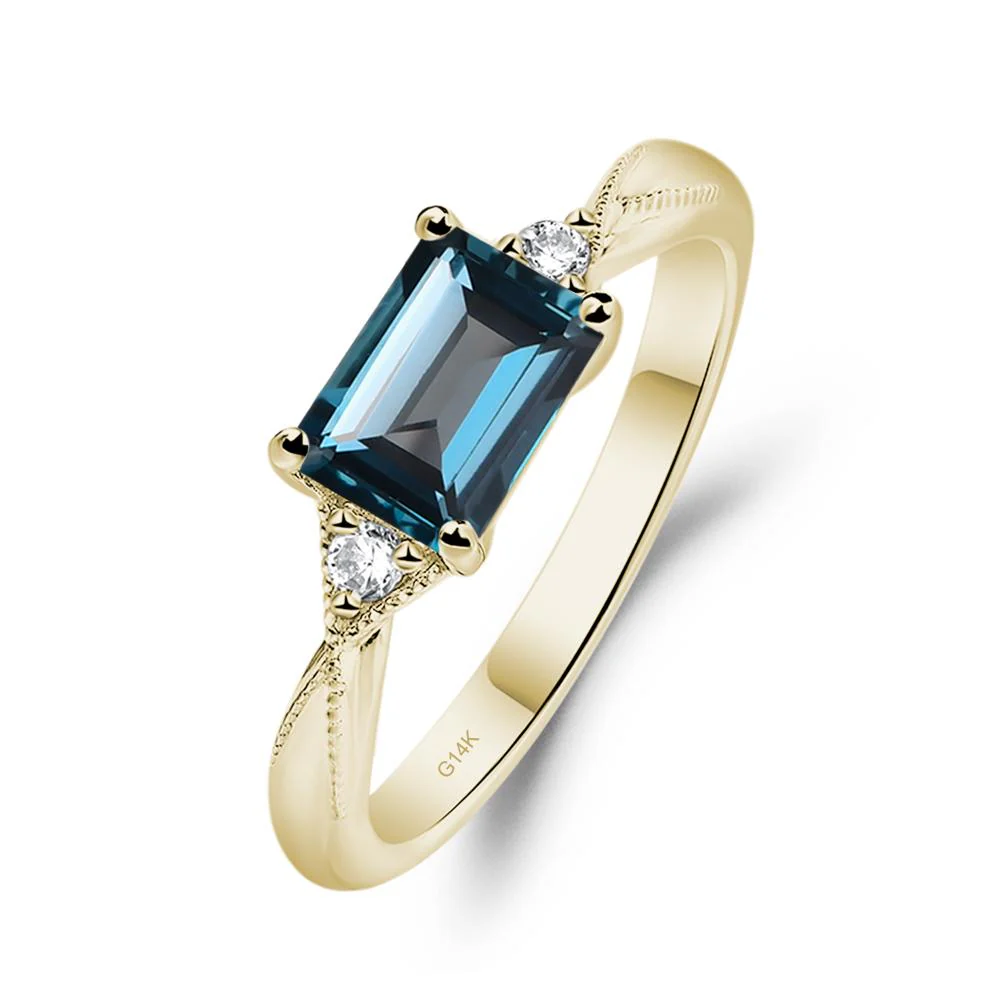 Horizontal Emerald Cut London Blue Topaz Engagement Ring - Image 5