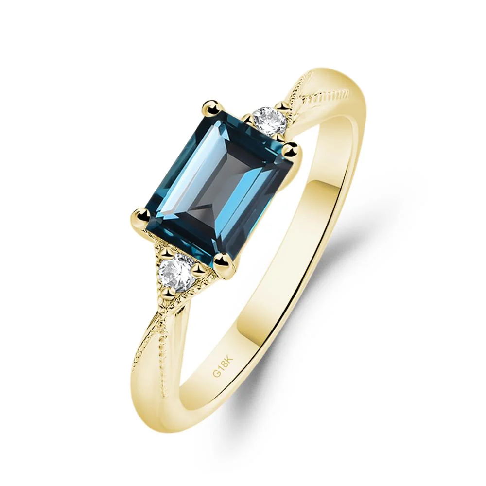 Horizontal Emerald Cut London Blue Topaz Engagement Ring - Image 8