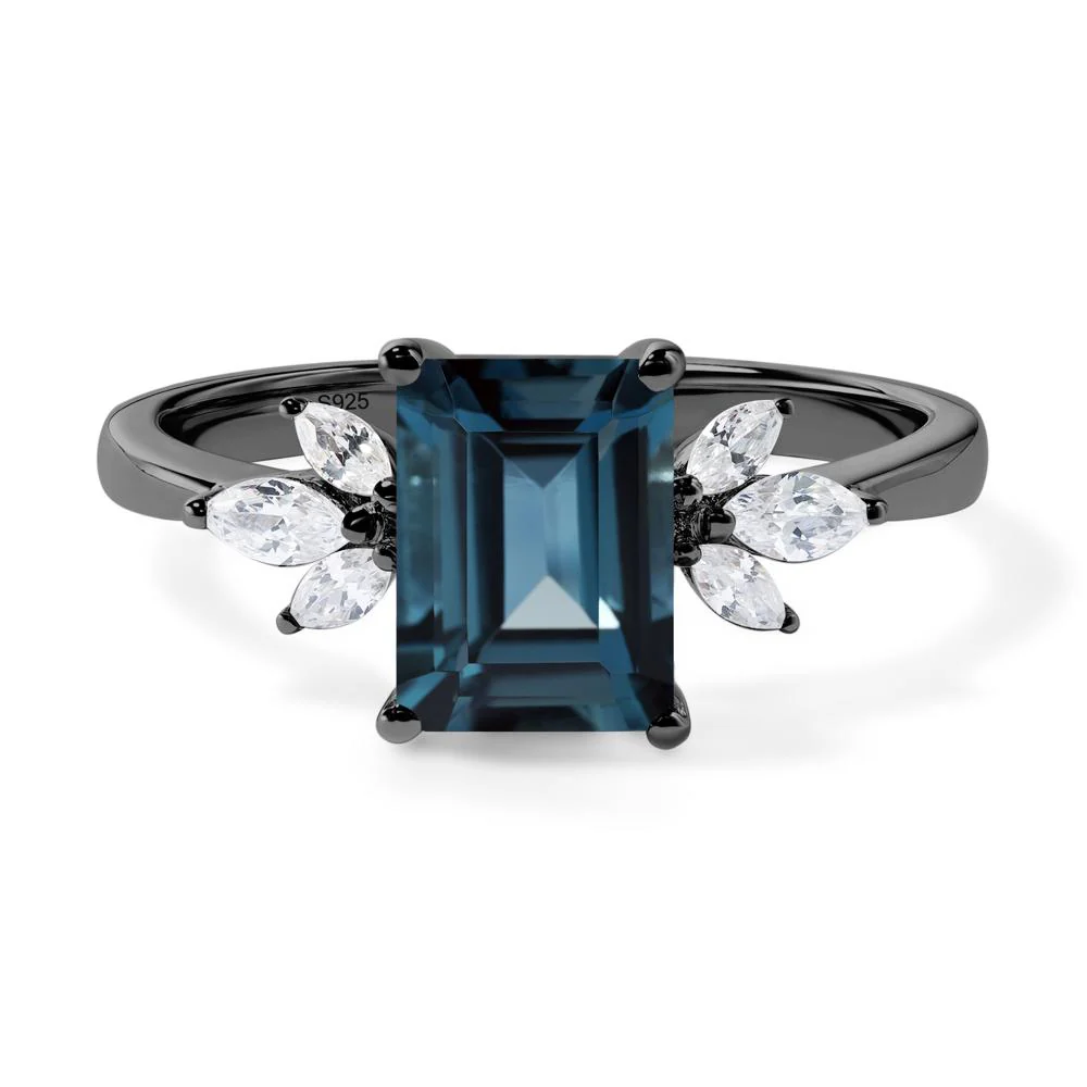 Sunburst Emerald Cut London Blue Topaz Ring
