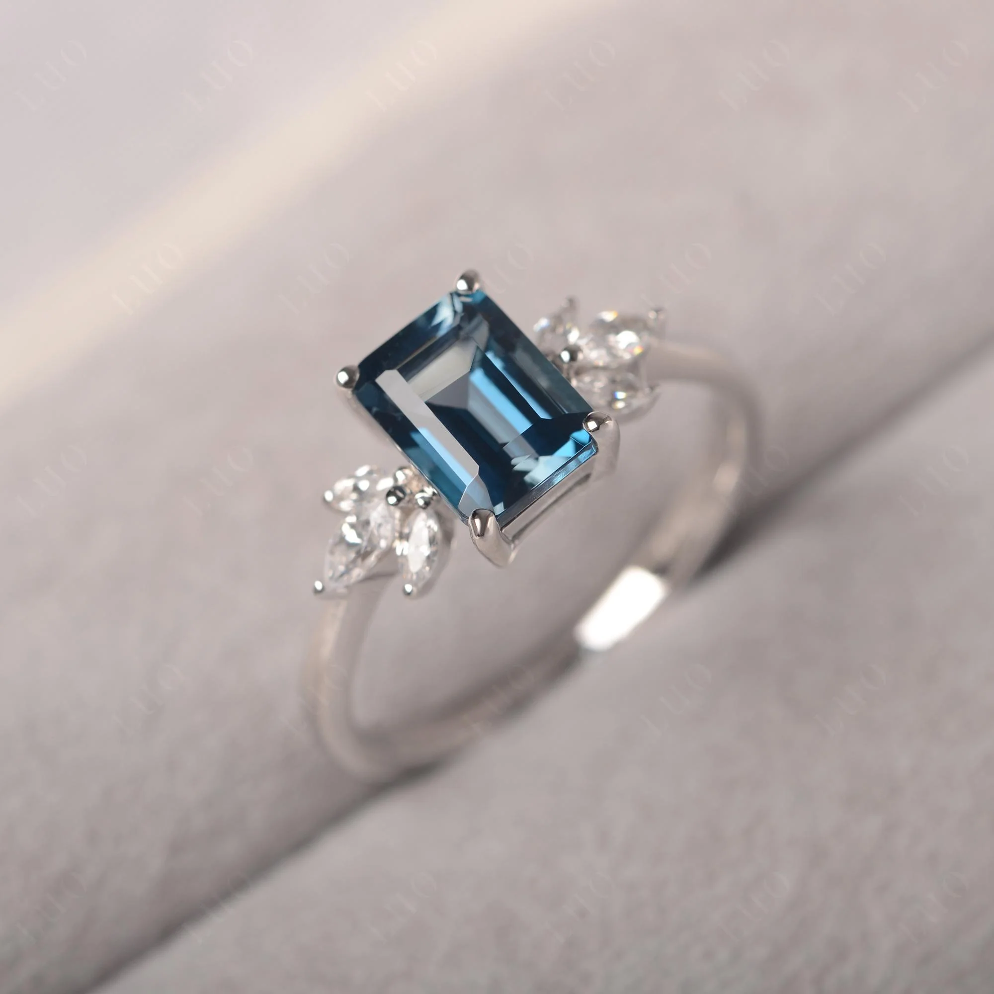 Sunburst Emerald Cut London Blue Topaz Ring - Image 10