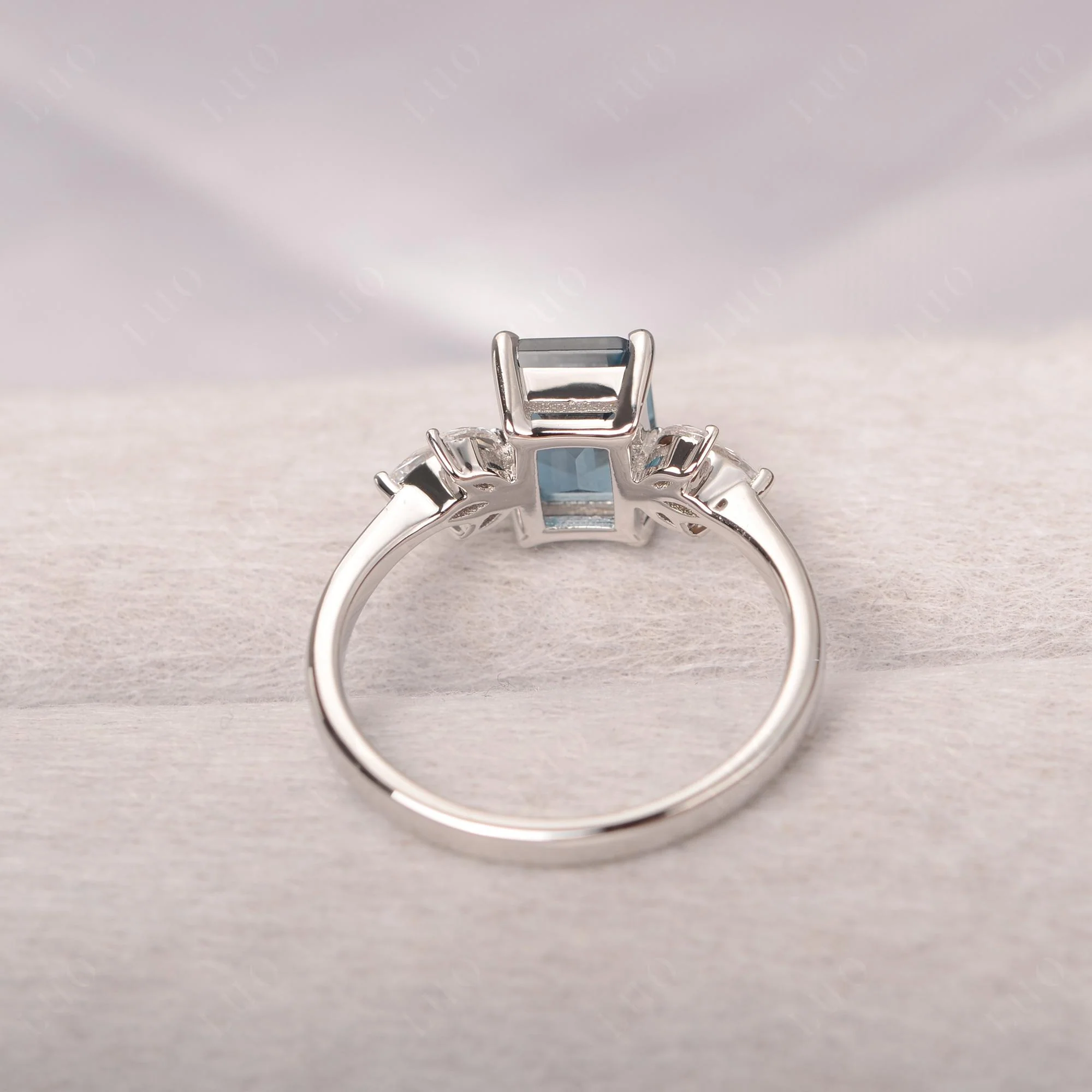 Sunburst Emerald Cut London Blue Topaz Ring - Image 12