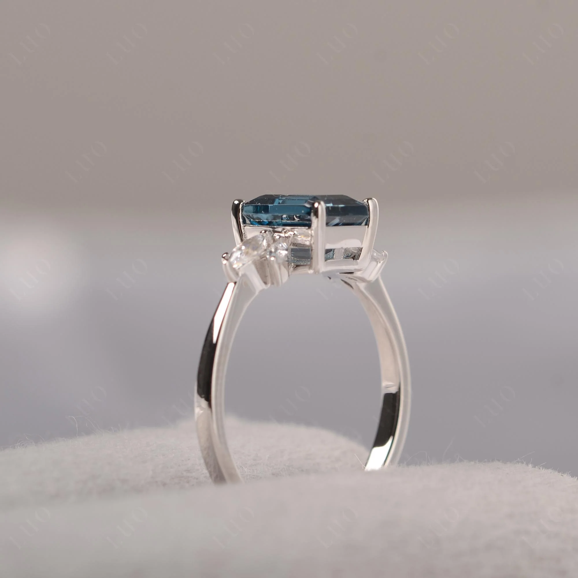 Sunburst Emerald Cut London Blue Topaz Ring - Image 13