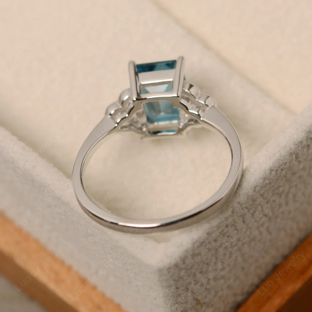 Emerald Cut London Blue Topaz Ring with Trio - Image 3