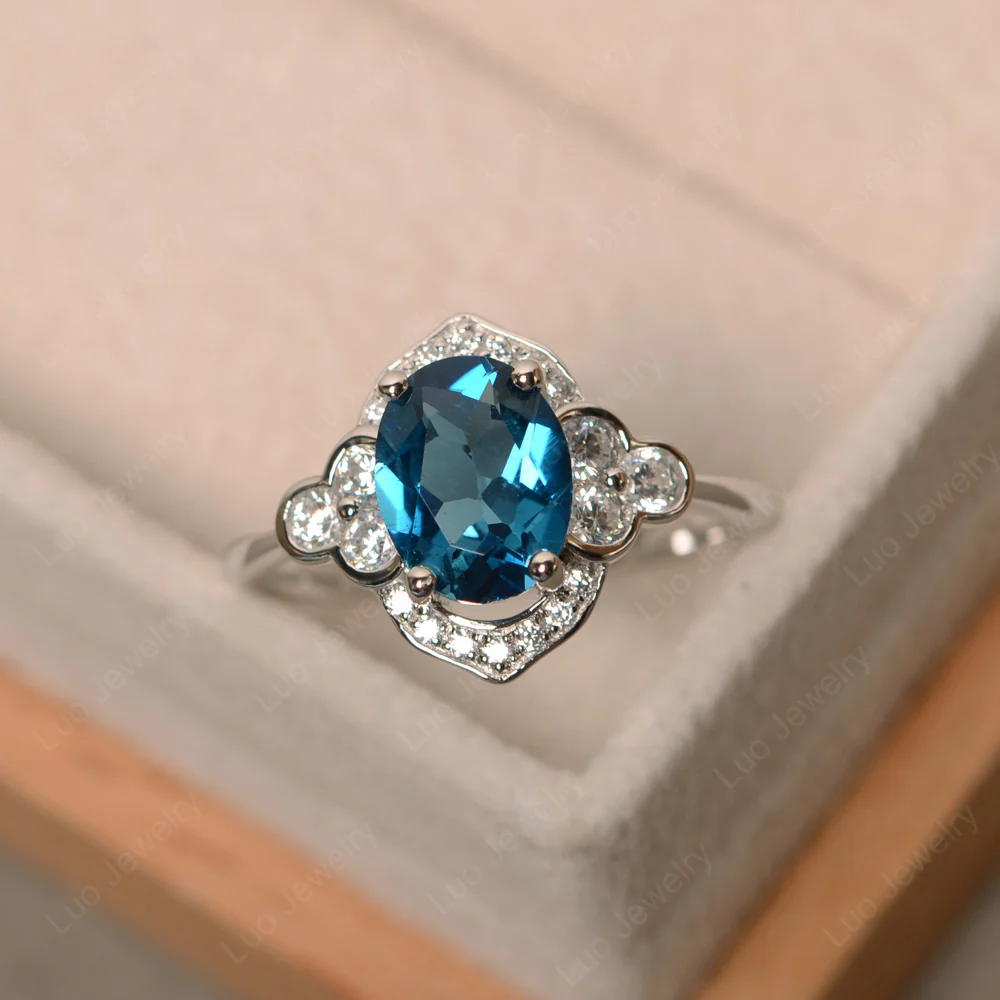 Oval Art Deco London Blue Topaz Engagement Ring - Image 3