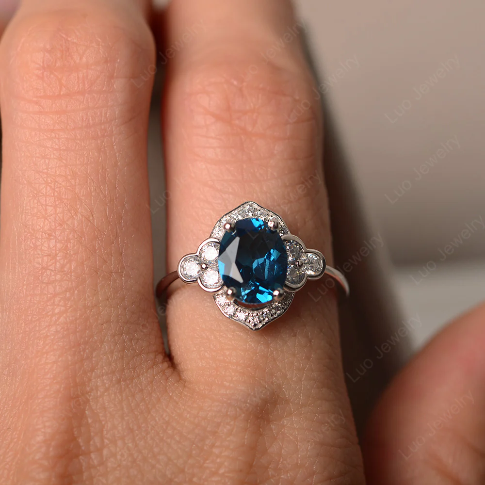 Oval Art Deco London Blue Topaz Engagement Ring - Image 4