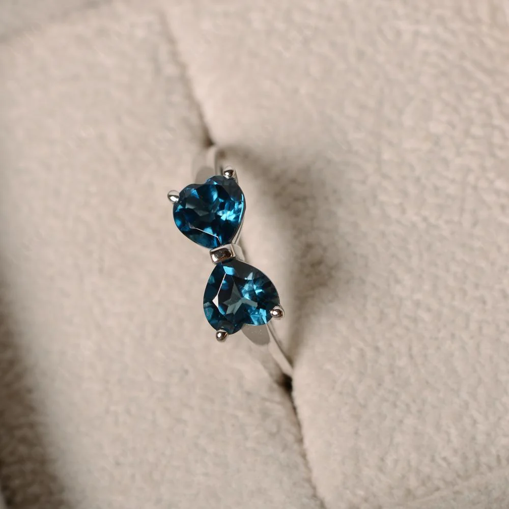 London Blue Topaz Two Stone Heart Ring - Image 10
