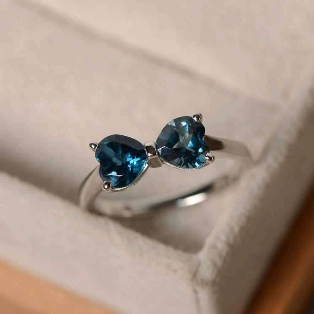 London Blue Topaz Two Stone Heart Ring - Image 11