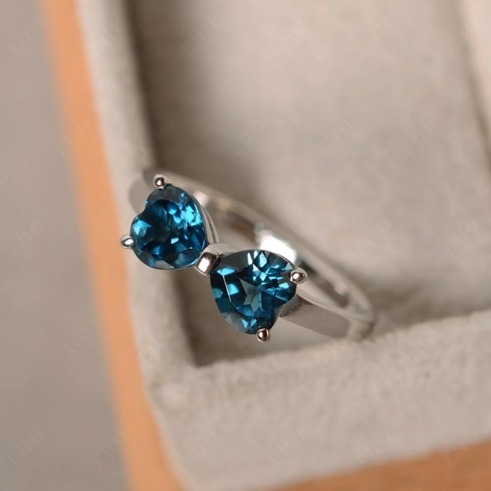 London Blue Topaz Two Stone Heart Ring - Image 12