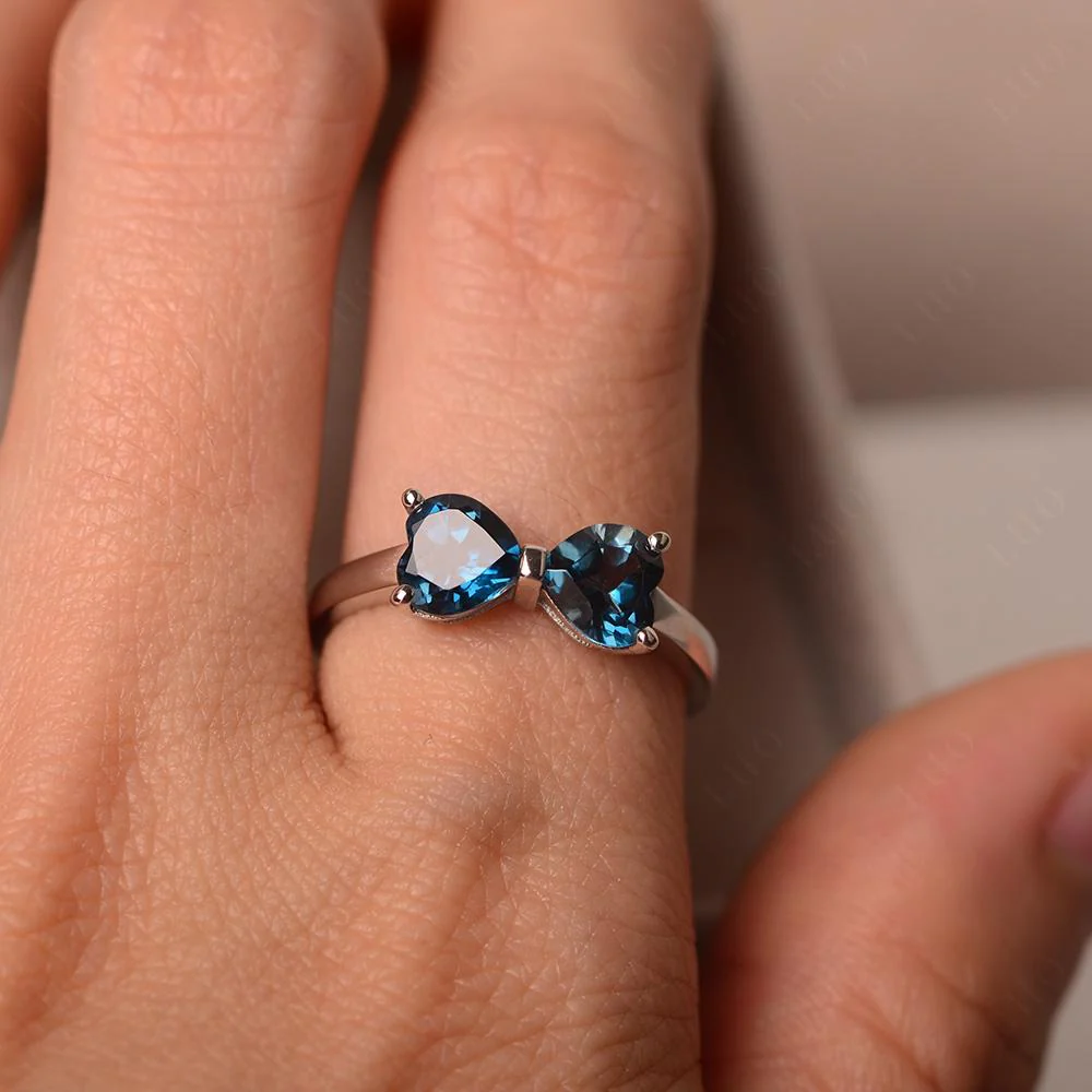 London Blue Topaz Two Stone Heart Ring - Image 14
