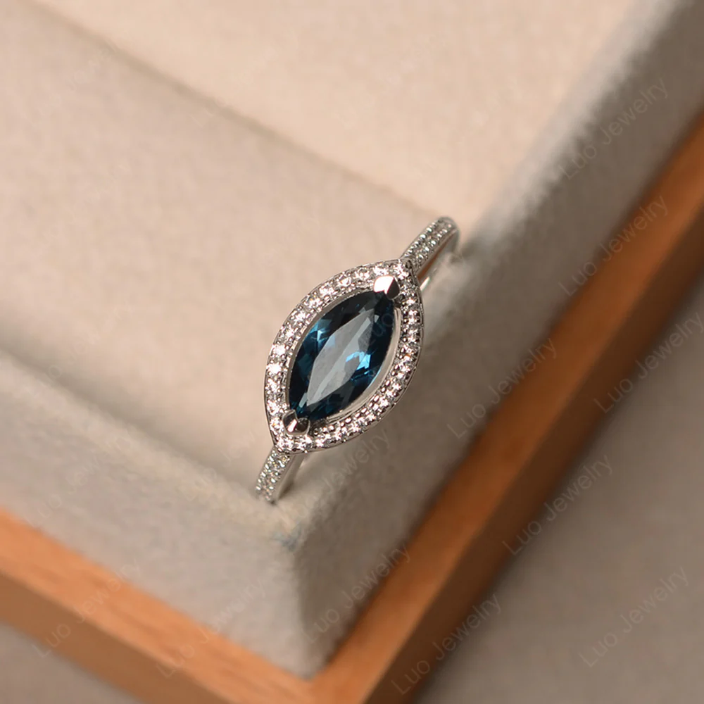 London Blue Topaz Marquise Halo Engagement Ring
