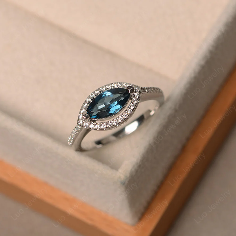 London Blue Topaz Marquise Halo Engagement Ring - Image 2