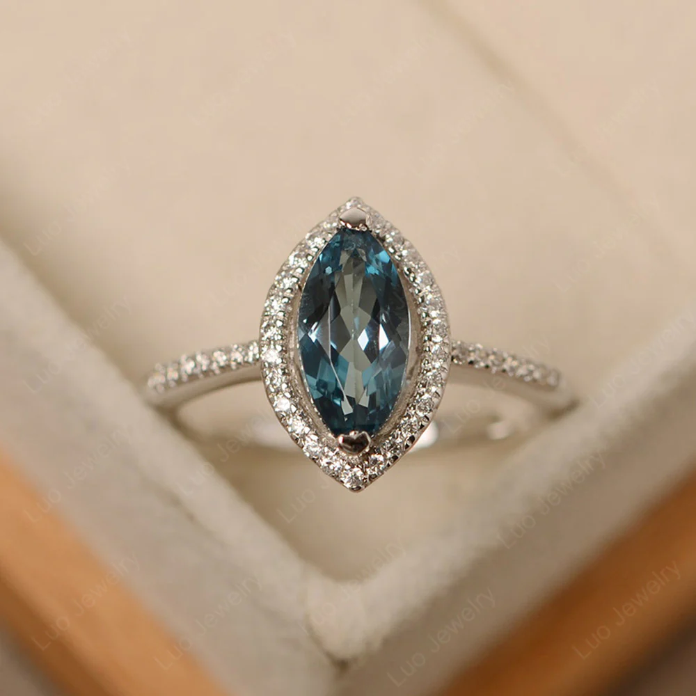 London Blue Topaz Marquise Ring with Halo