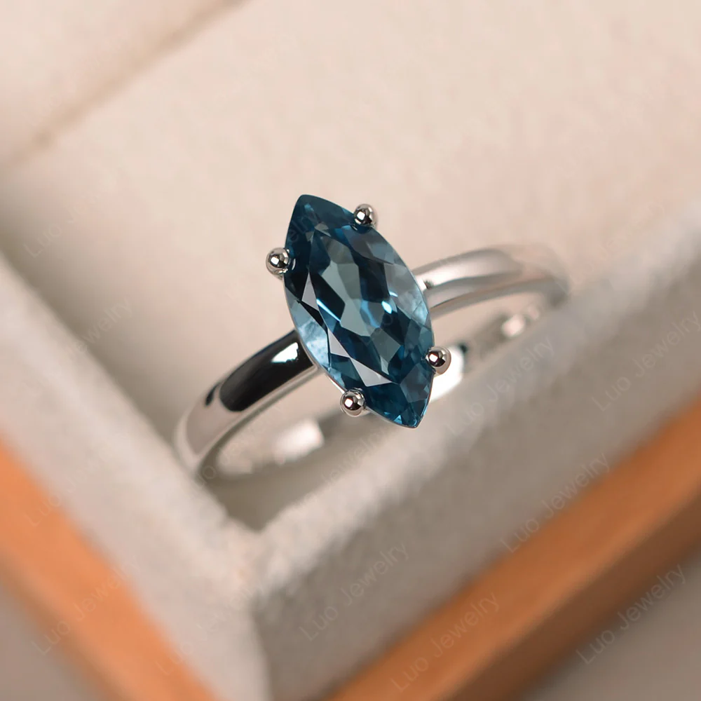 Marquise Cut London Blue Topaz Solitaire Ring - Image 2