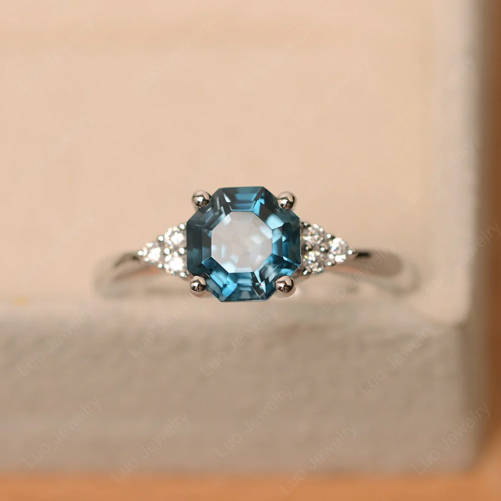 Octagon Cut London Blue Topaz Engagement Ring - Image 3
