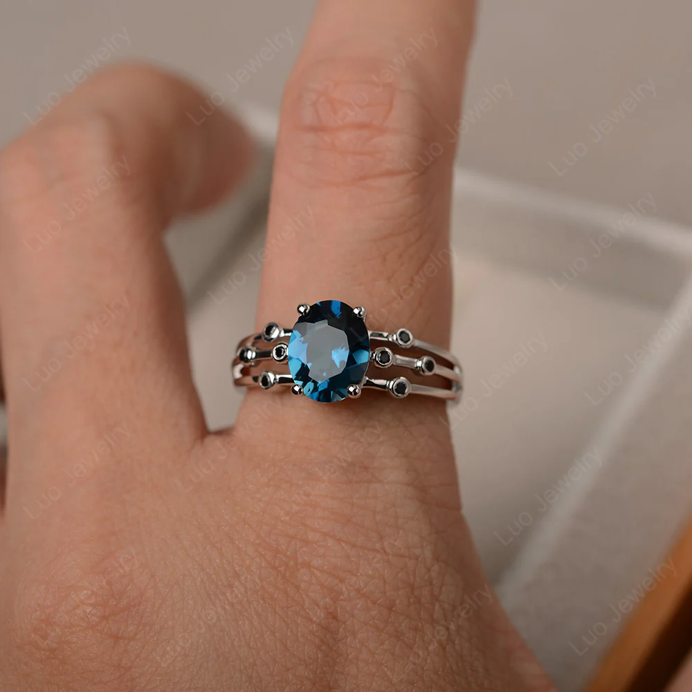 Oval Shaped London Blue Topaz Art Deco Ring - Image 4