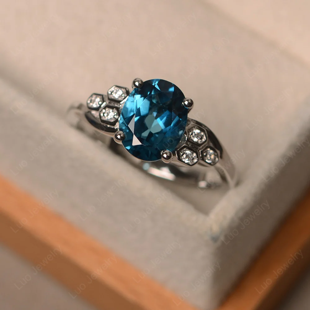 Oval Cut London Blue Topaz Honeycomb Ring