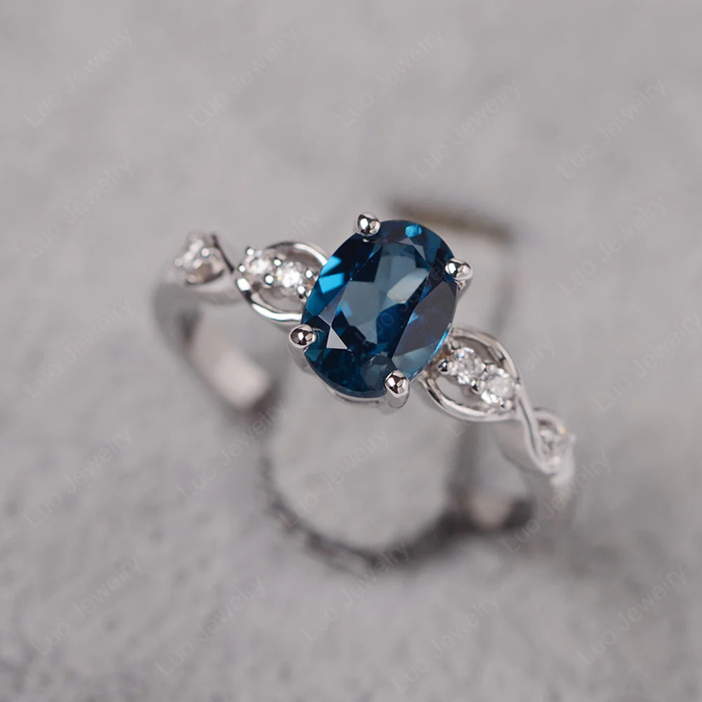 Oval London Blue Topaz Infinity Engagement Ring - Image 2