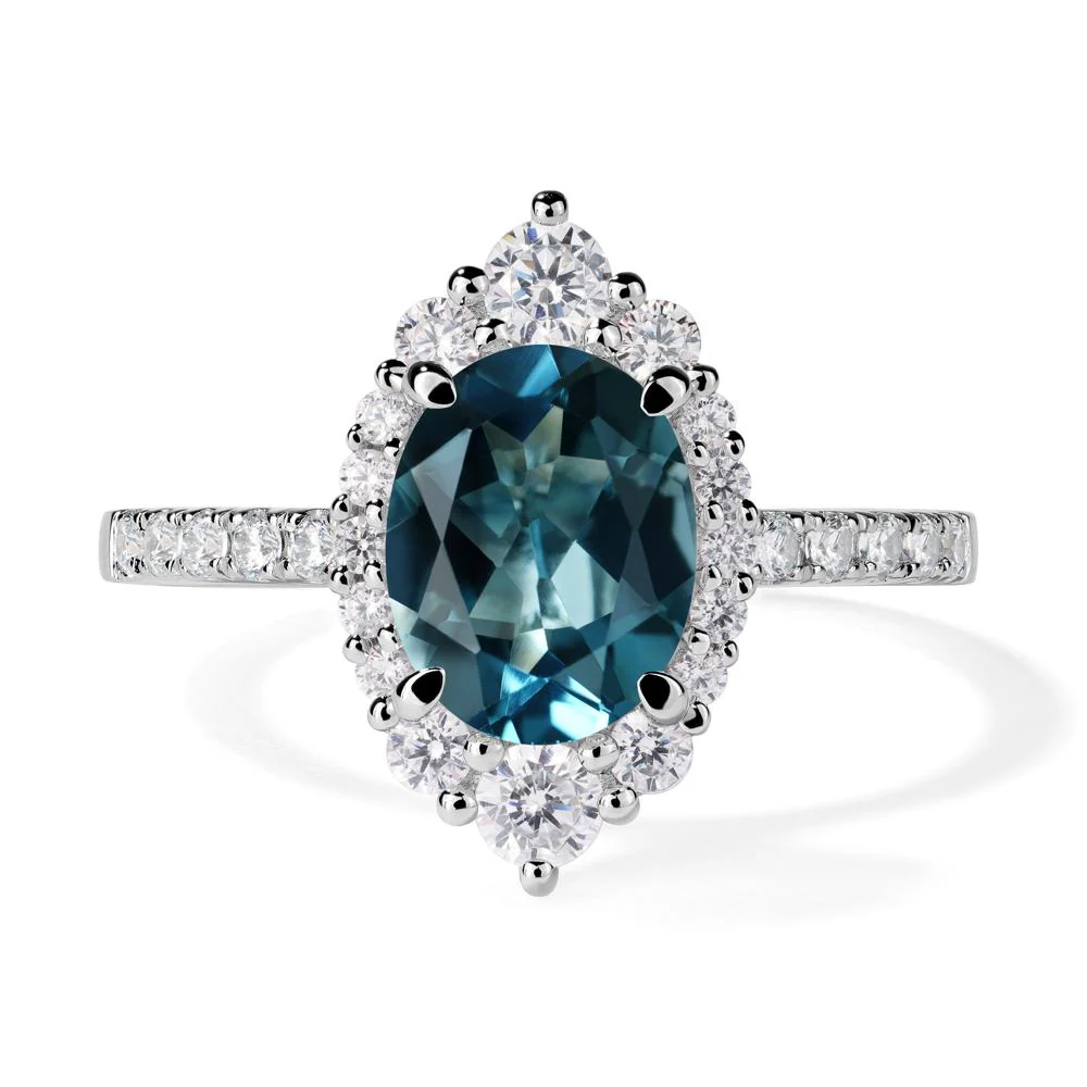 Oval London Blue Topaz Halo Cluster Ring - Image 7