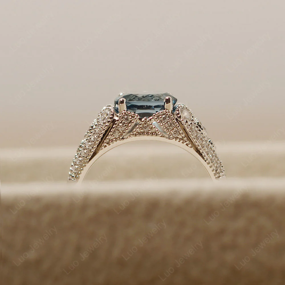 Vintage Horizontal Oval Cut London Blue Topaz Ring - Image 5