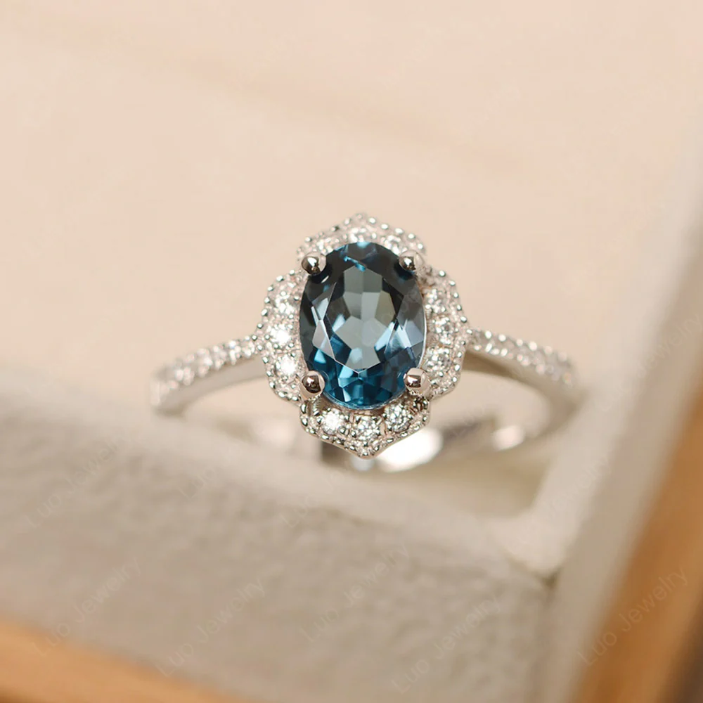 Milgrain Halo London Blue Topaz Engagement Ring